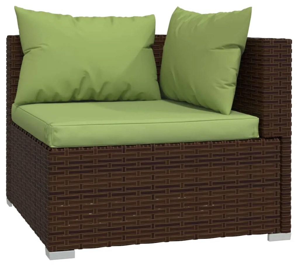 13 pcs conjunto lounge de jardim c/ almofadões vime PE castanho