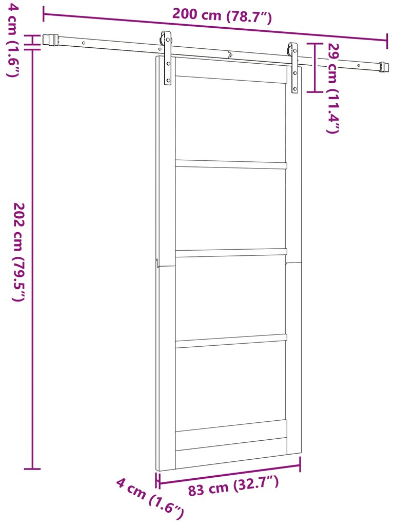 Porta Deslizante vidaXL com Conjunto de Ferragens Branca 83x202 cm Mad