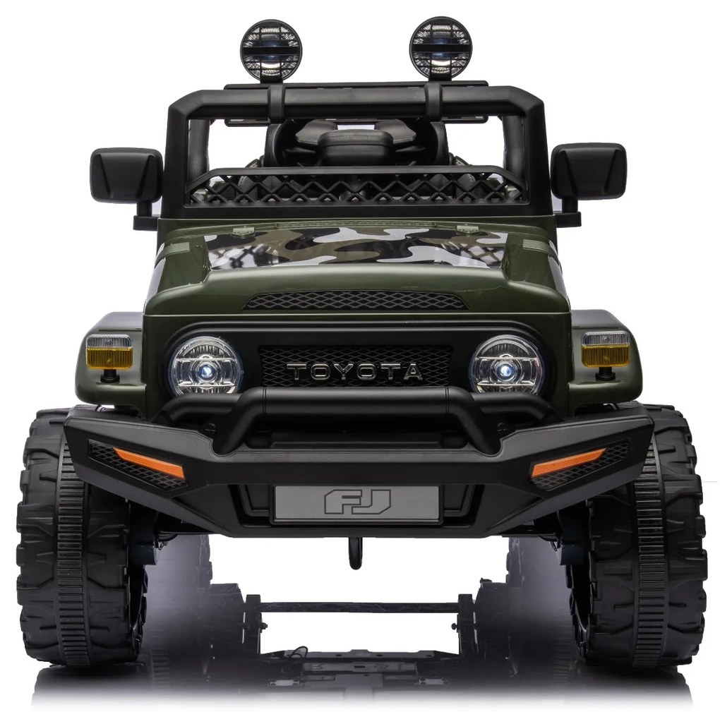 Carro elétrico para crianças TOYOTA FJ CRUISER com tração traseira 12 V, chassis alto, banco largo, suspensão do eixo traseiro, luzes LED, controlo re