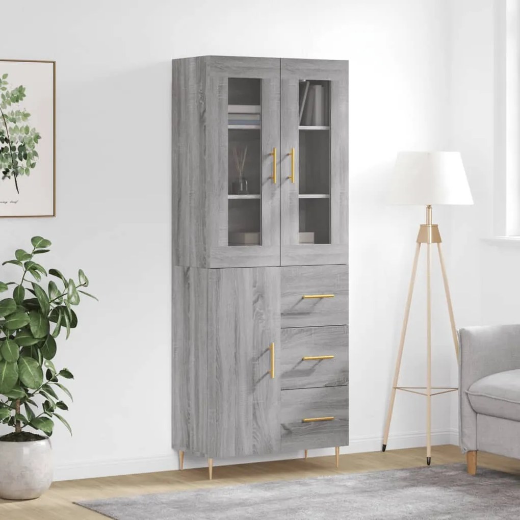 vidaXL Armário alto 69,5x34x180 cm derivados de madeira sonoma cinza