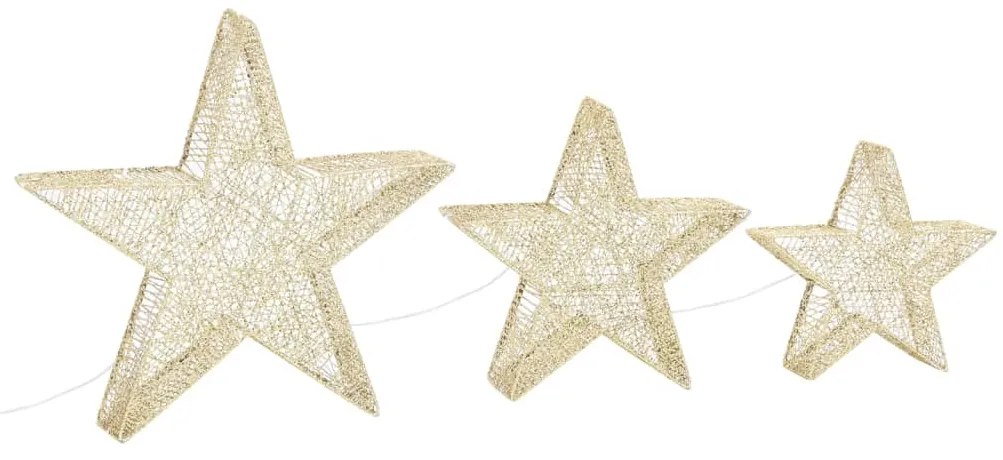 Estrelas de Natal com luzes LED 3 pcs ext./int. arame dourado