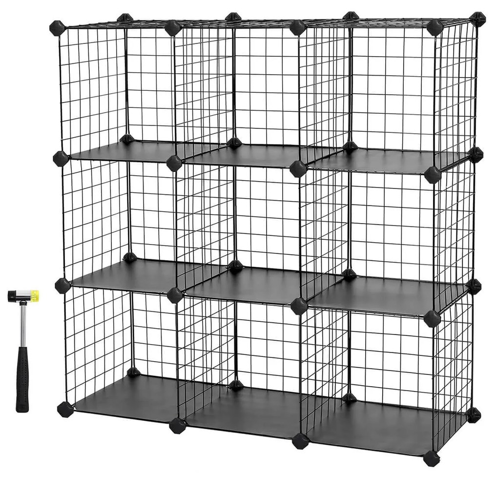 Prateleira modular com 9 cubos de metal com prateleiras em malha | SONGMICS | 93 x 31 x 93 cm | preto | LPI115H.