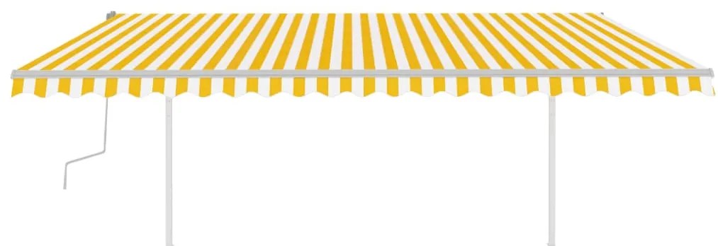 Toldo retrátil manual com postes 5x3,5 m amarelo e branco