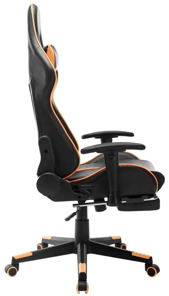 Cadeira gaming c/ apoio de pés couro artificial preto/laranja