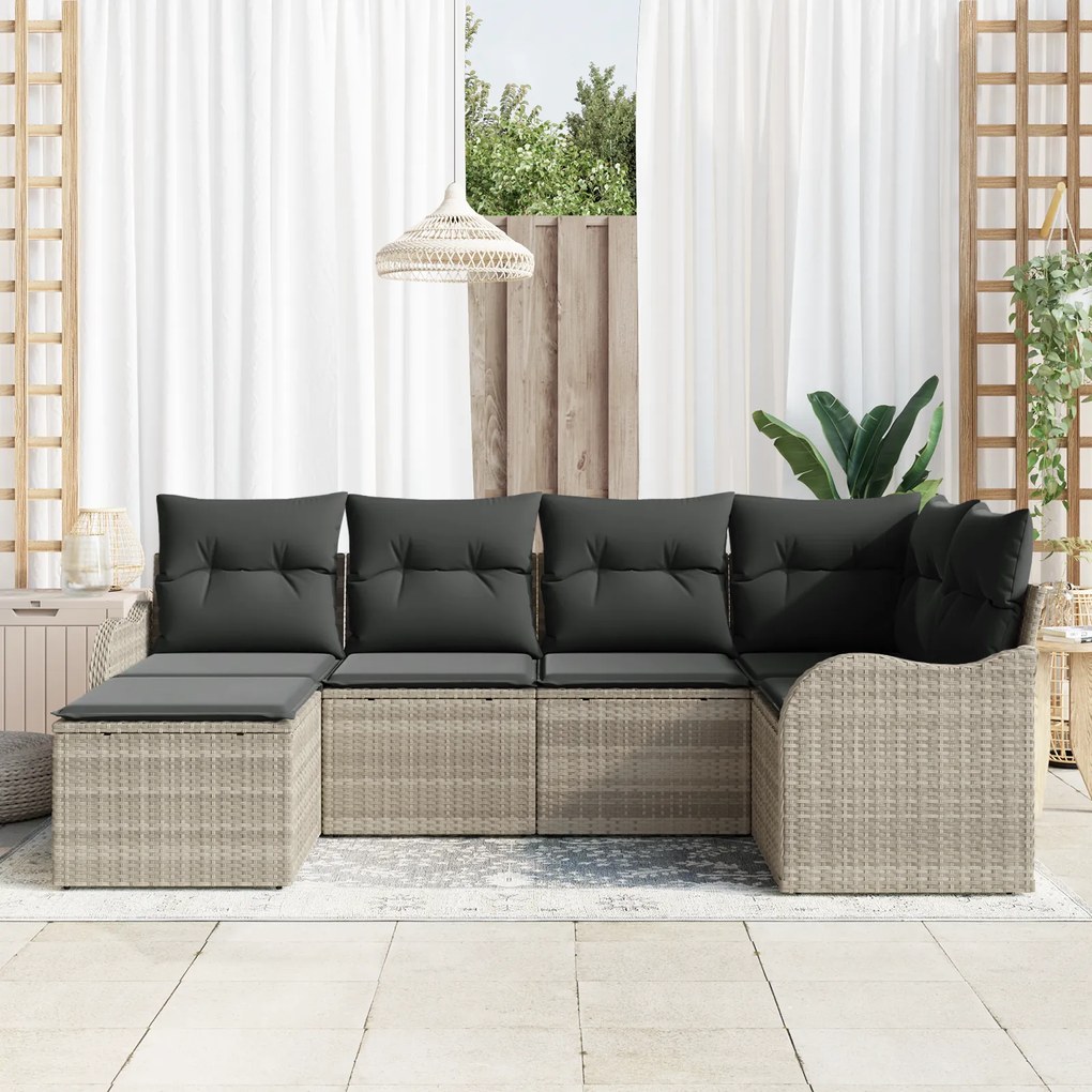 Conjunto de Sofá de Jardim com 6 Peças e Almofadas Cinza Claro Rattan