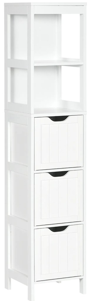 HOMCOM Armário Casa de Banho Estreito com 3 Gavetas e 2 Prateleiras Abertas Estilo Moderno 30x30x141,6 cm Branco | Aosom Portugal