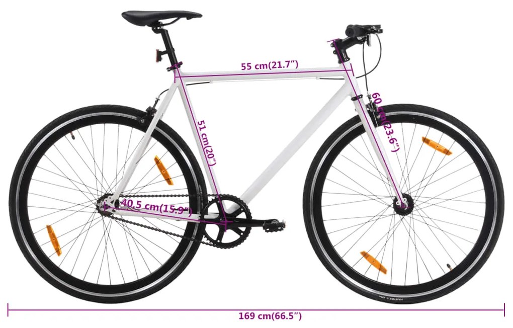 Bicicleta de mudanças fixas 700c 51 cm branco e preto