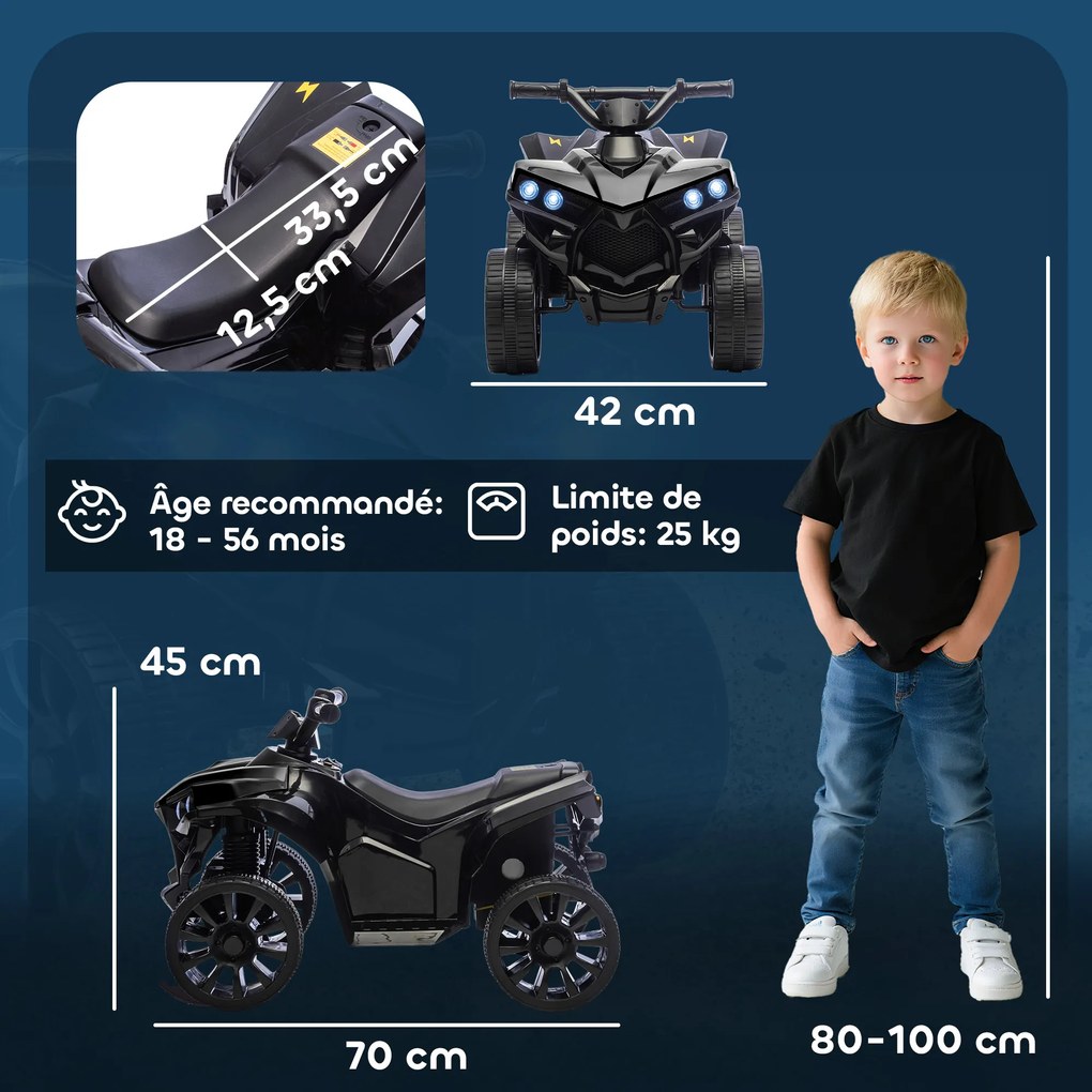 Moto 4 Elétrica 6V Infantil para crianças dos 18 aos 56 meses, 70 x 42 x 45 cm, Motor de 6 V, Preto