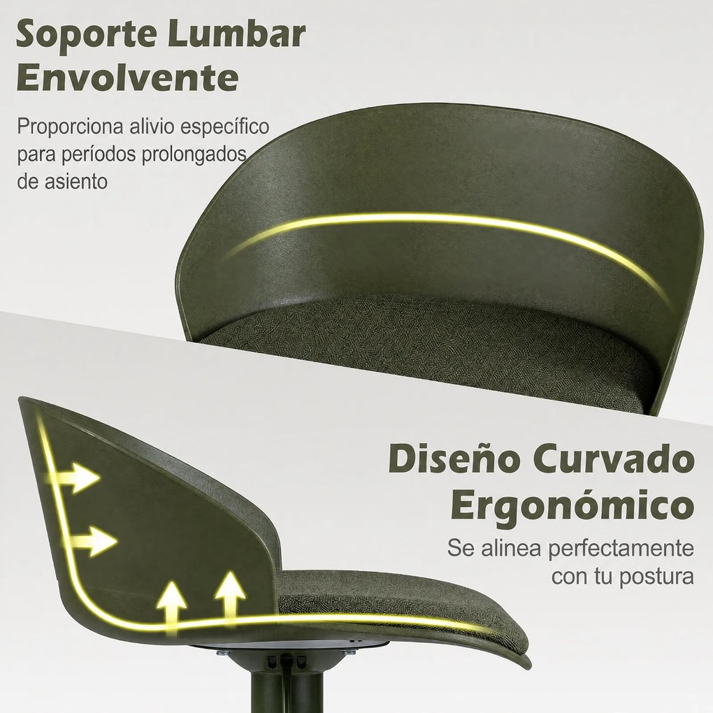Conjunto de 2 Bancos de Bar Giratórios, 42 x 42 x 75-96,5 cm, Altura Regulável, Verde