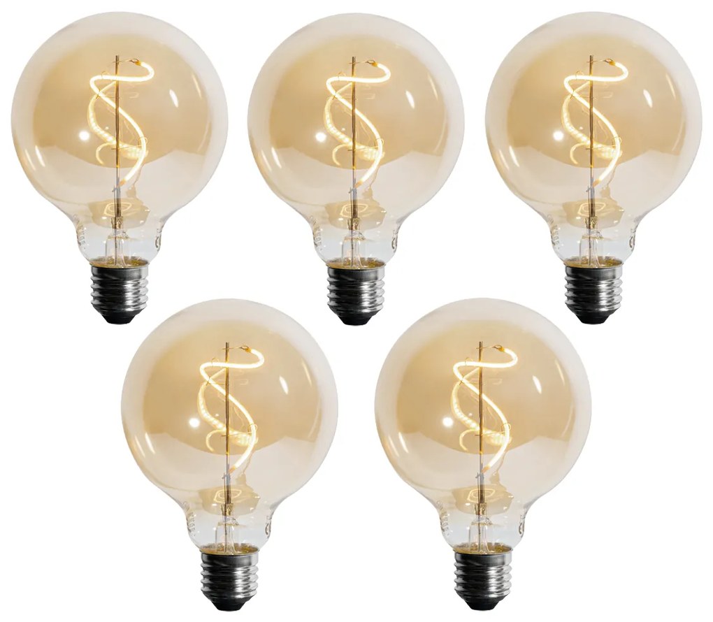 Conjunto de 5 Lâmpadas LED E27 Reguláveis Filamento em Espiral G95 4W 270LM 2700K