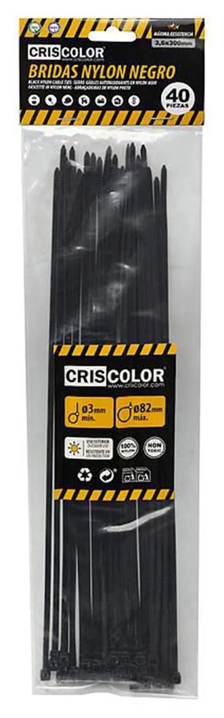 Abraçadeira Nylon Preto 3.6X300mm Pack 40