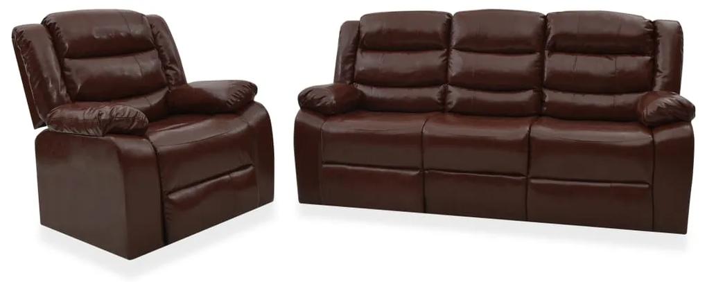3055335 vidaXL 2 pcs conjunto de sofás reclináveis couro artificial castanho