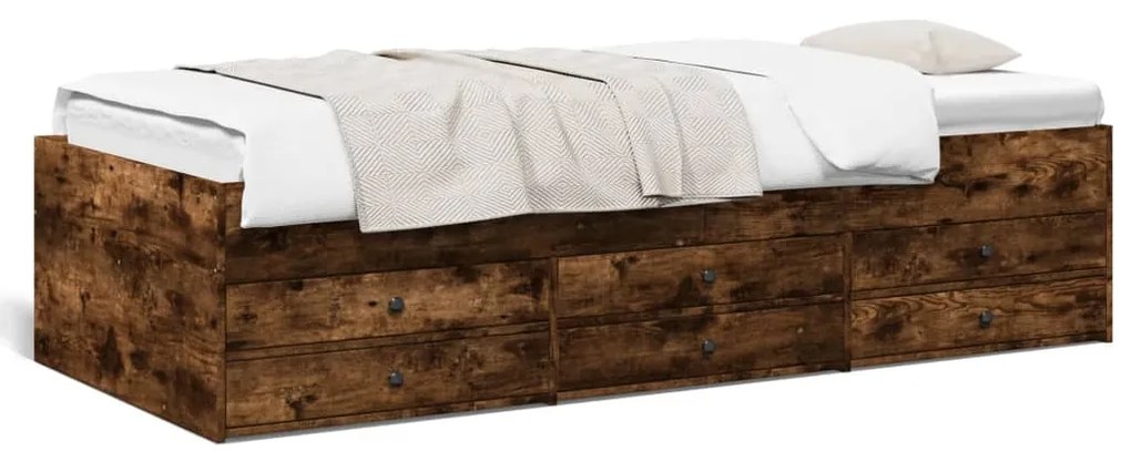 vidaXL Sofá-cama com gavetas sem colchão 90x190 cm carvalho fumado