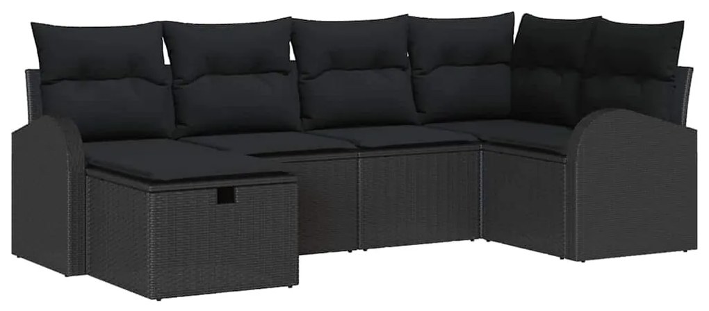 Conjunto de Sofá de Jardim de 6 Peças com Almofadas Preto Poliratã