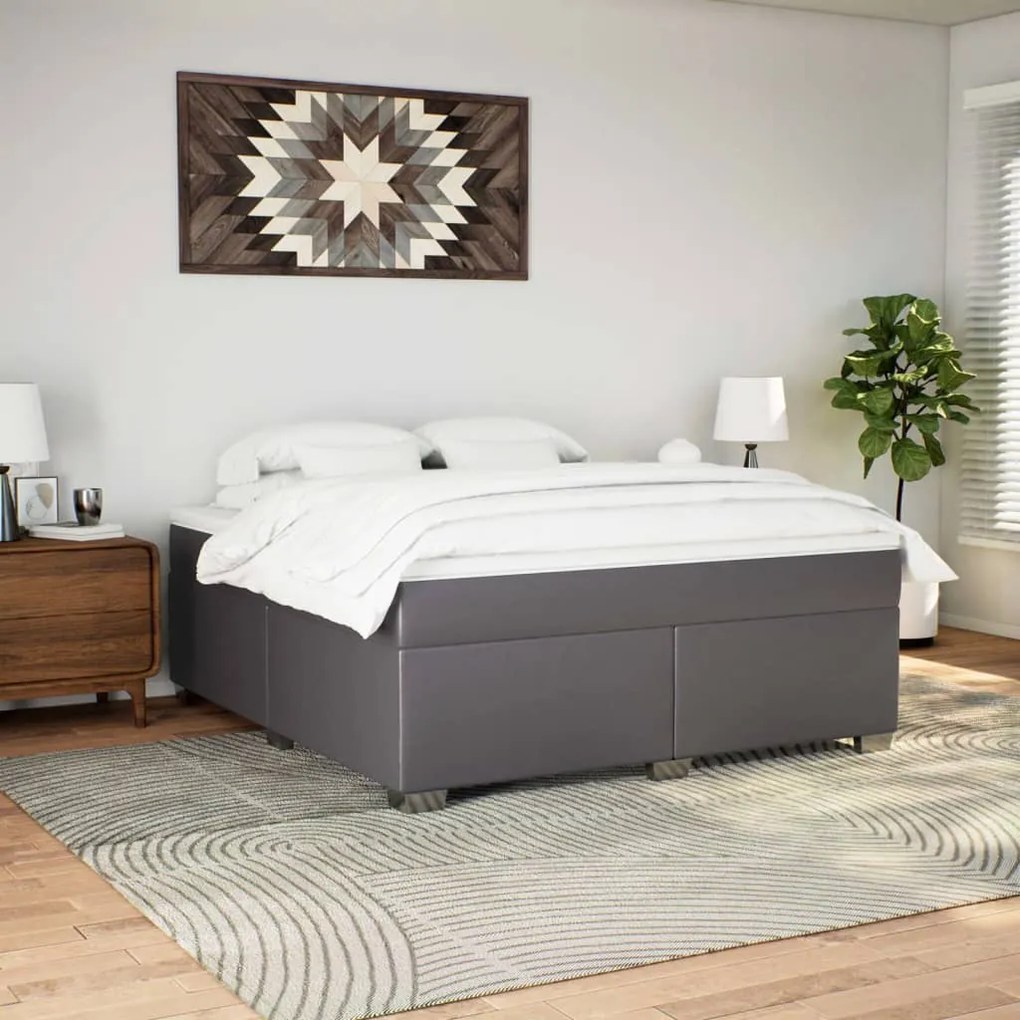 Cama com molas/colchão 180x200 cm couro artificial cinza