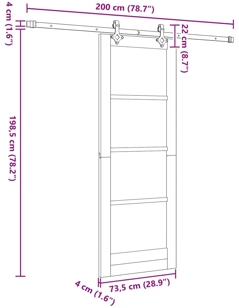 Conjunto de Porta Deslizante com Hardware vidaXL Branco 73,5x198,5 cm
