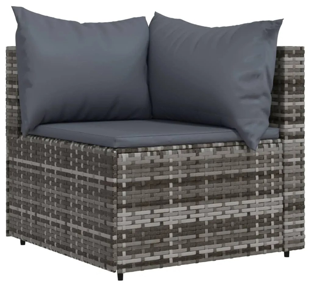 3 pcs conjunto lounge de jardim c/ almofadões vime PE cinzento