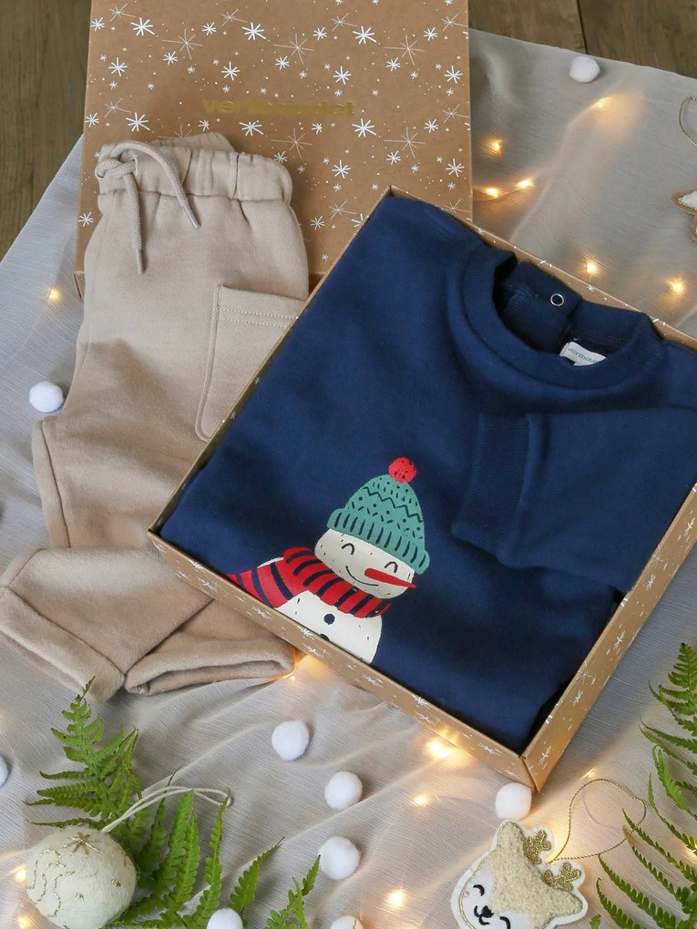 Agora -15%: Conjunto de Natal: sweat + calças e caixa, para bebé marinho