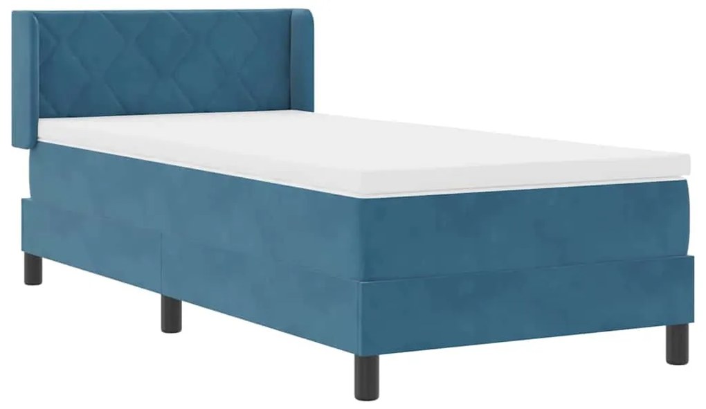 Cama Box Spring vidaXL com Colchão Azul Escuro 100x200 cm Veludo