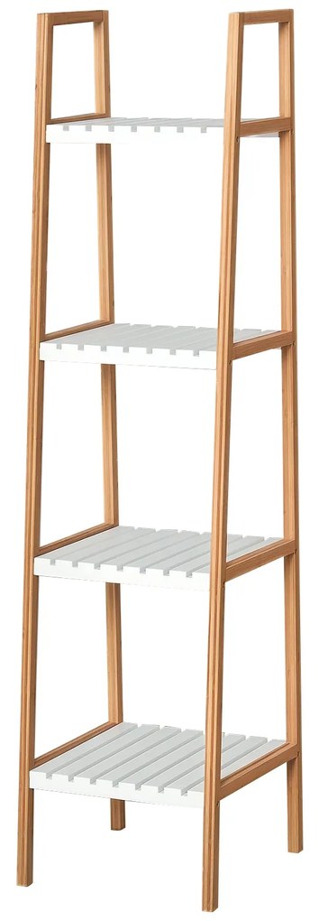 kleankin Prateleiras de banheiro com 5 níveis Estrutura de bambu e prateleiras de pinho 35x36x138.5cm Bambu branco e natural
