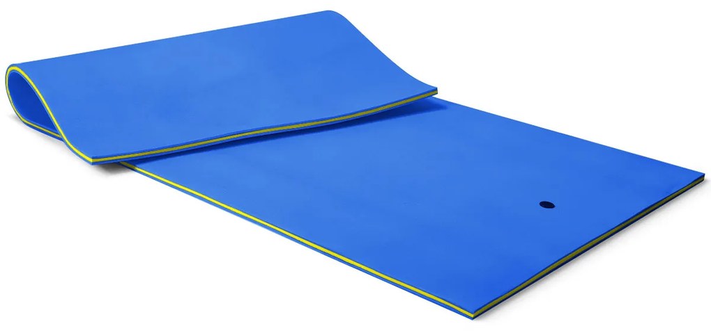 Tapete água flutuante resistente a rasgos de espuma XPE de 3 camadas para relaxamento piscina, rio, praia 355 x 183 x 3,5 cm azul