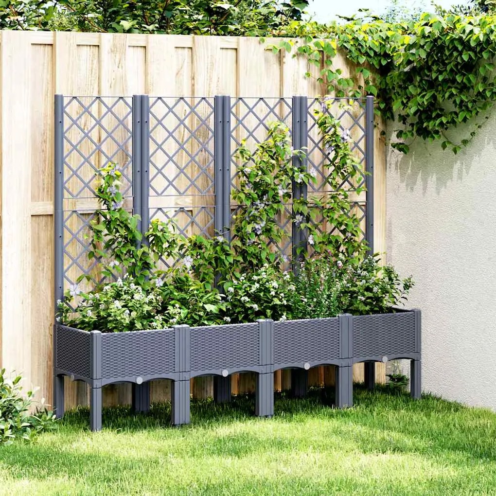 Vaso/floreira de jardim c/ treliça 160x40x142 cm PP cinzento azul