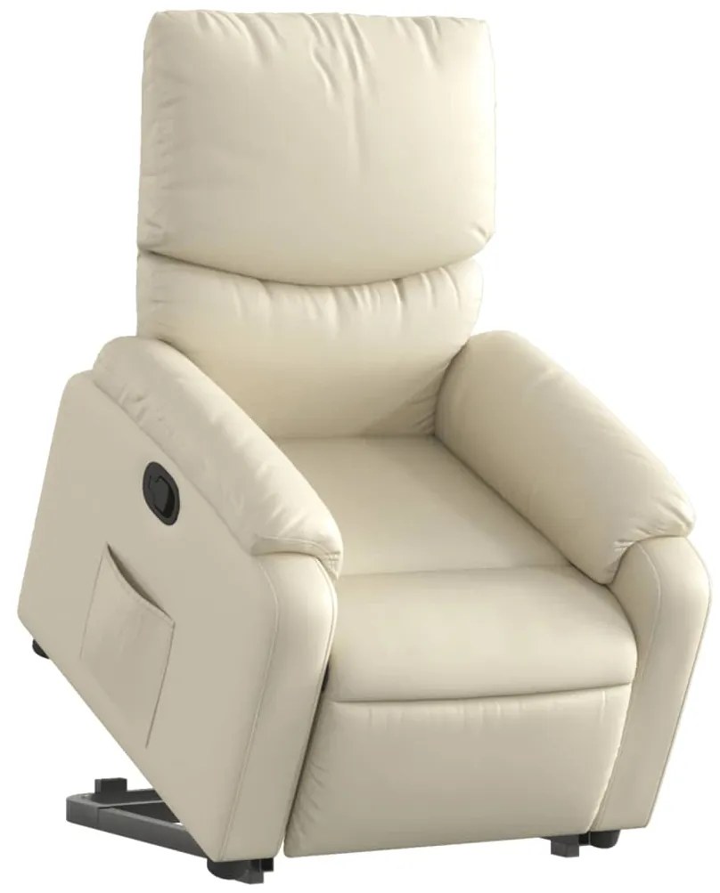 Poltrona reclinável elevatória couro artificial cor creme