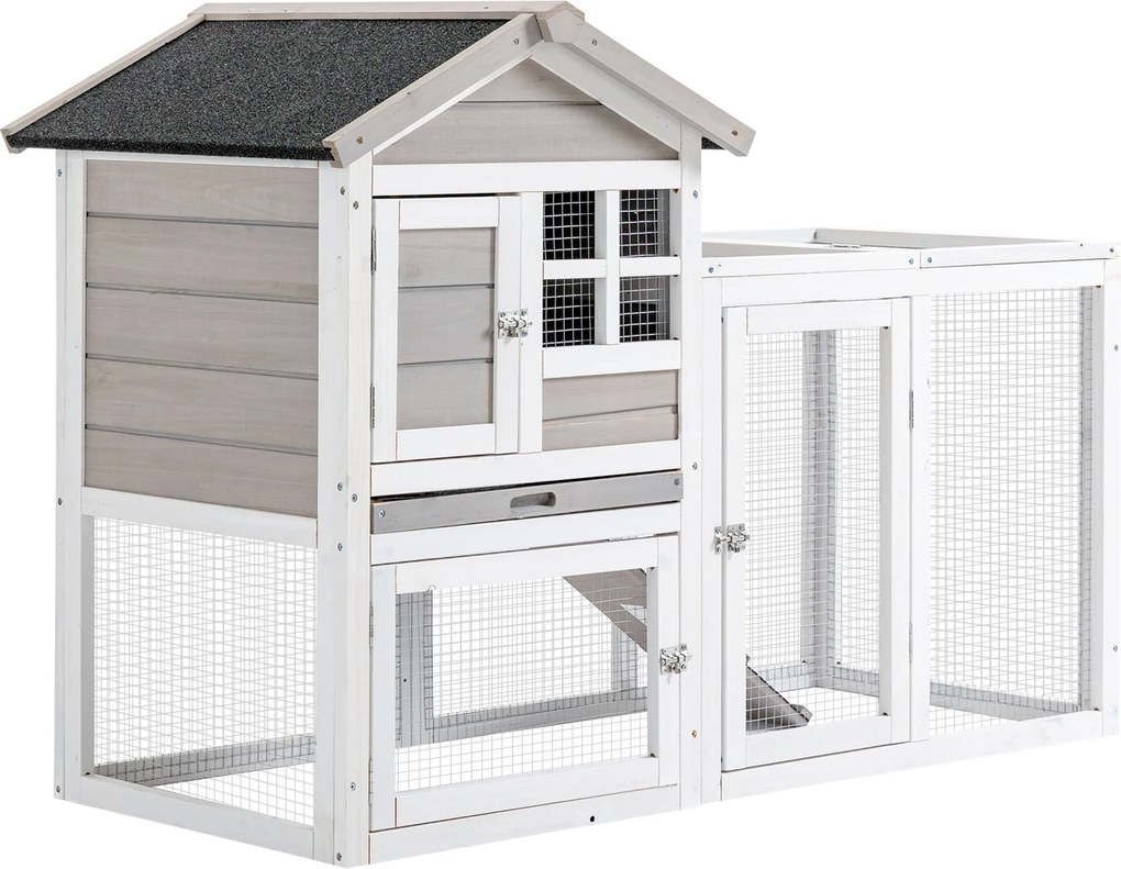 PawHut Gaiola para Coelhos estilo cottage - abrigo superior com rampa e recinto exterior - bandeja deslizante, telhado | Aosom Portugal