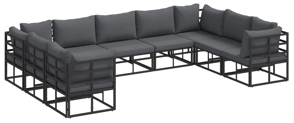 vidaXL Conjunto de Sofá de Jardim com almofada 9 pcs Preto Alumínio