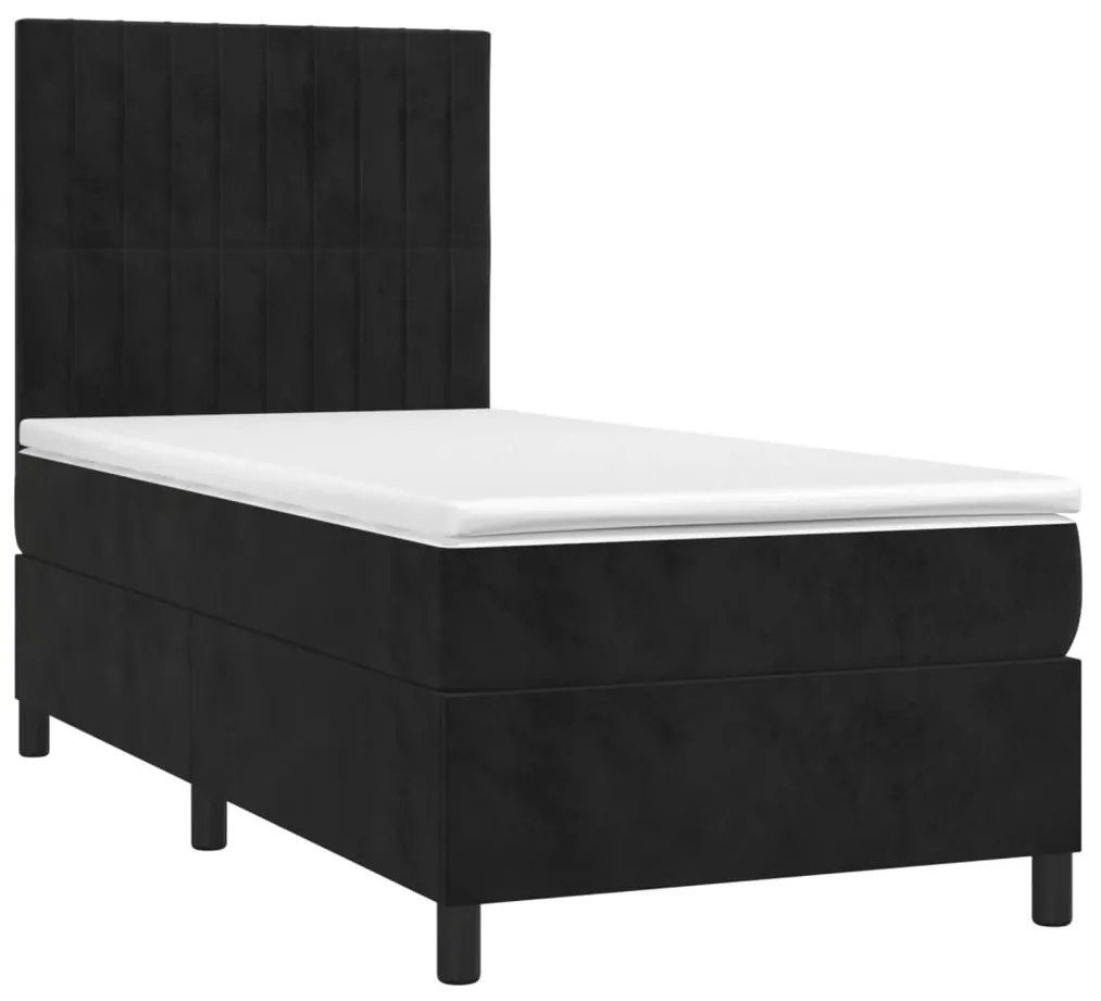 Cama box spring c/ colchão/LED 90x190 cm veludo preto