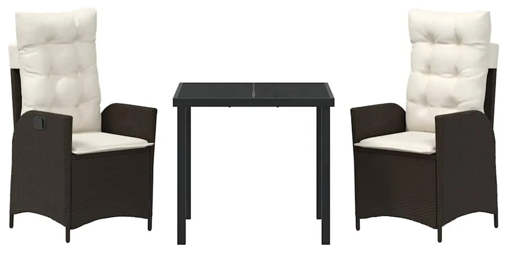 Conjunto de jantar de jardim de 3 peças com almofadas marrons em ratta