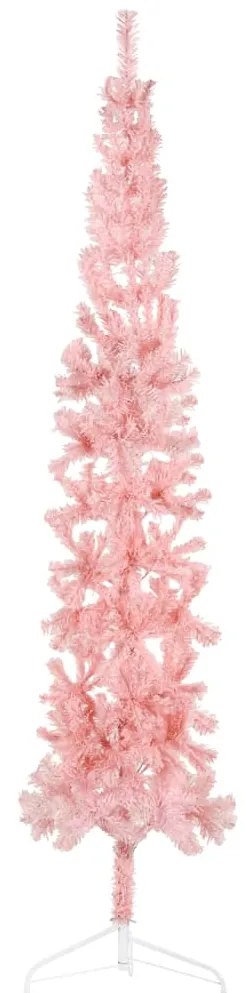 vidaXL Meia árvore de Natal fina com suporte 210 cm rosa