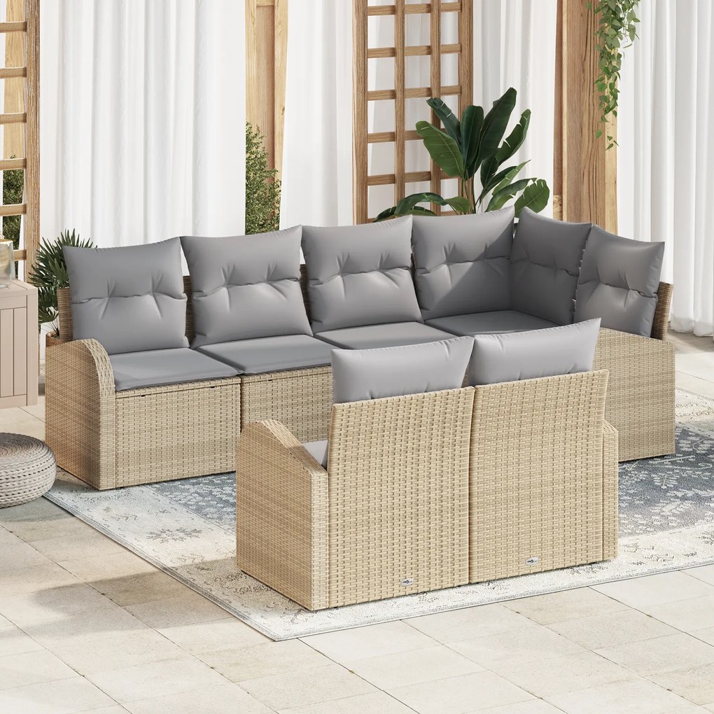 Conjunto de Sofá de Jardim de 7 Peças com Almofadas em Rattan Bege