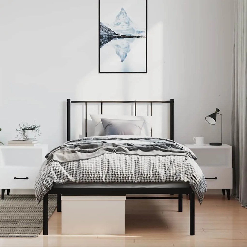Estrutura de cama com cabeceira 100x190 cm metal preto