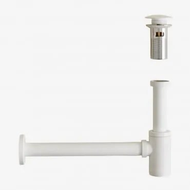 Conjunto De Sifão E Válvula De Drenagem De Aço Inoxidável Bibur Para Pia Tipo Orveta Click-clack Branco & Válvula Com Transbordo - Sklum