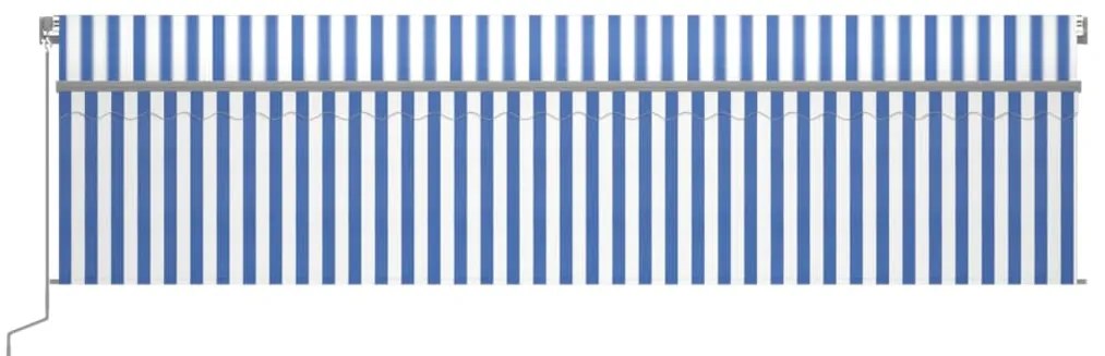 Toldo retrátil manual com estore/LED 6x3 m azul e branco