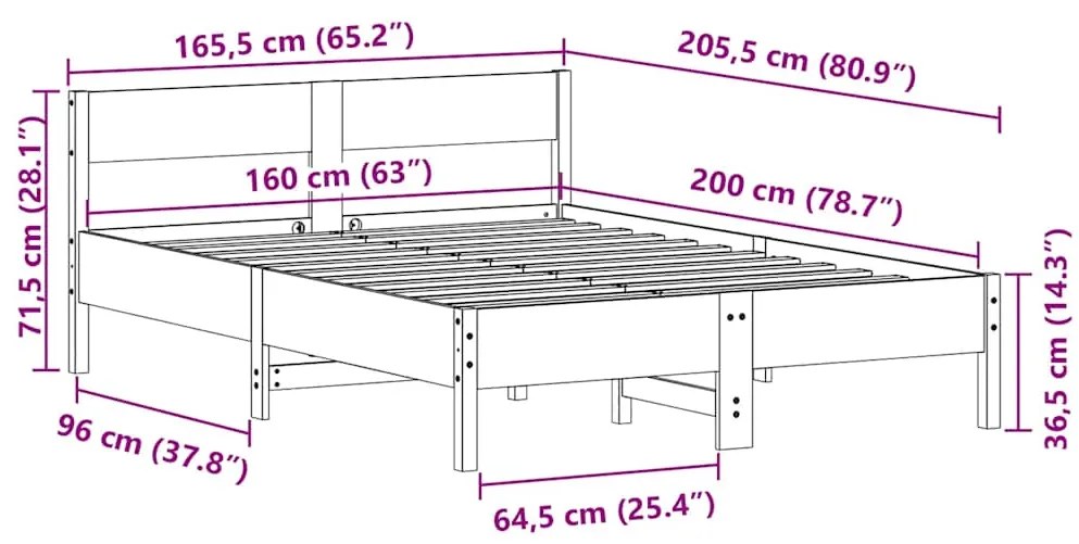 Cama sem colchão 160x200 cm madeira de pinho maciça branco