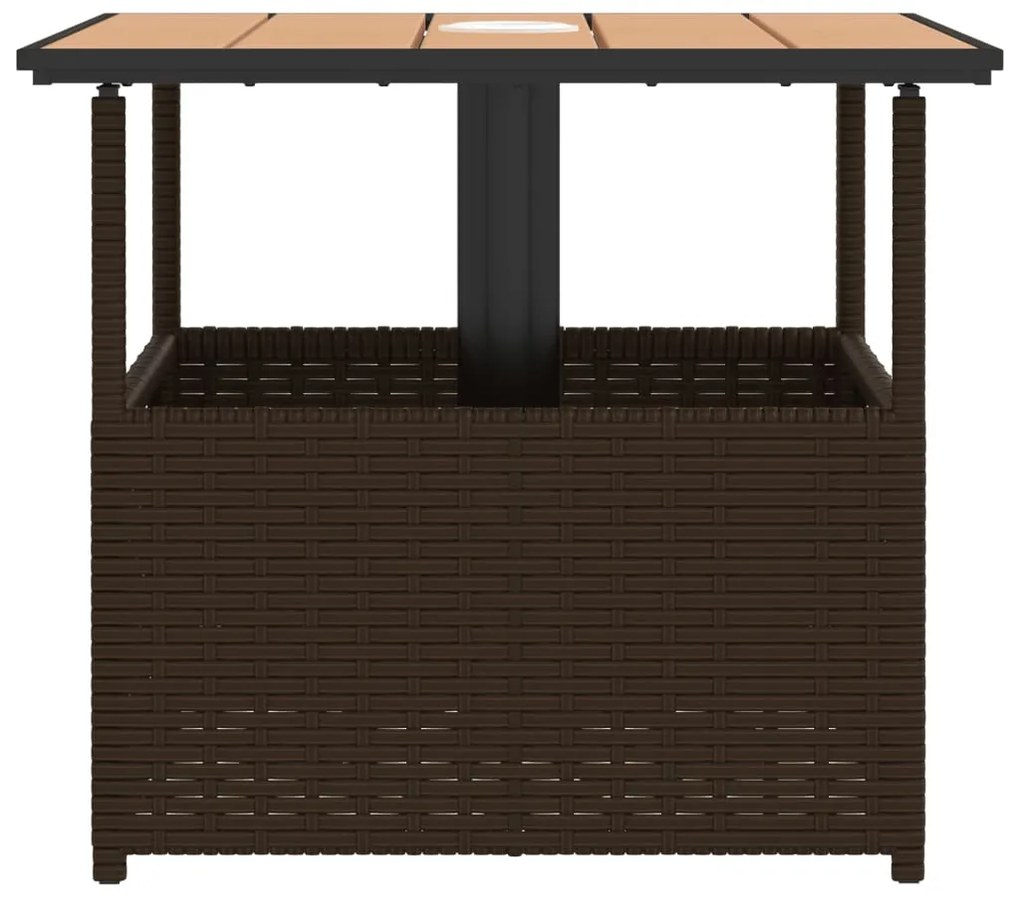 Mesa jardim c/orifício guarda-sol 55x55x46,5cm vime PE castanho