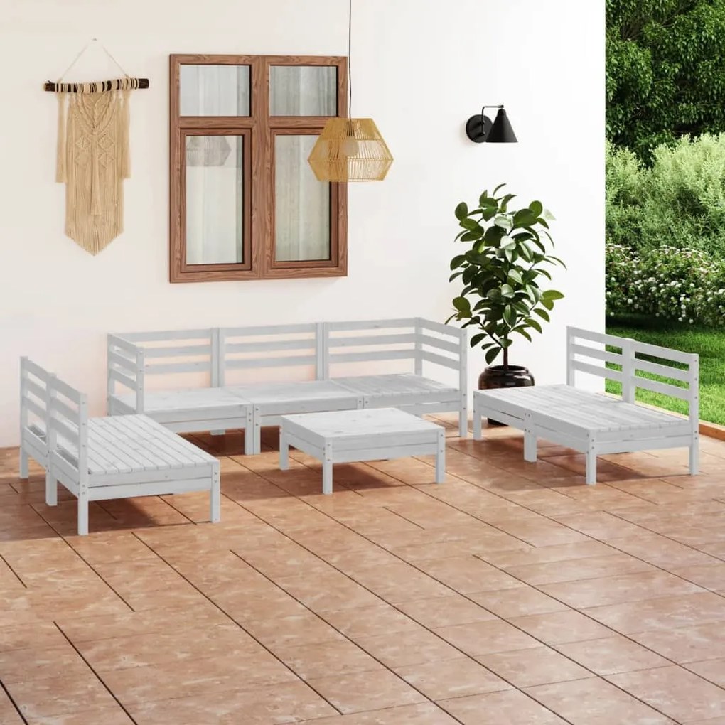 vidaXL 8 pcs conjunto lounge de jardim pinho maciço branco