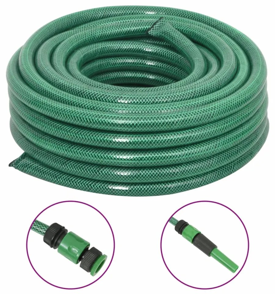 154382 vidaXL Mangueira de jardim com conjunto de encaixe 0,9" 30 m PVC verde