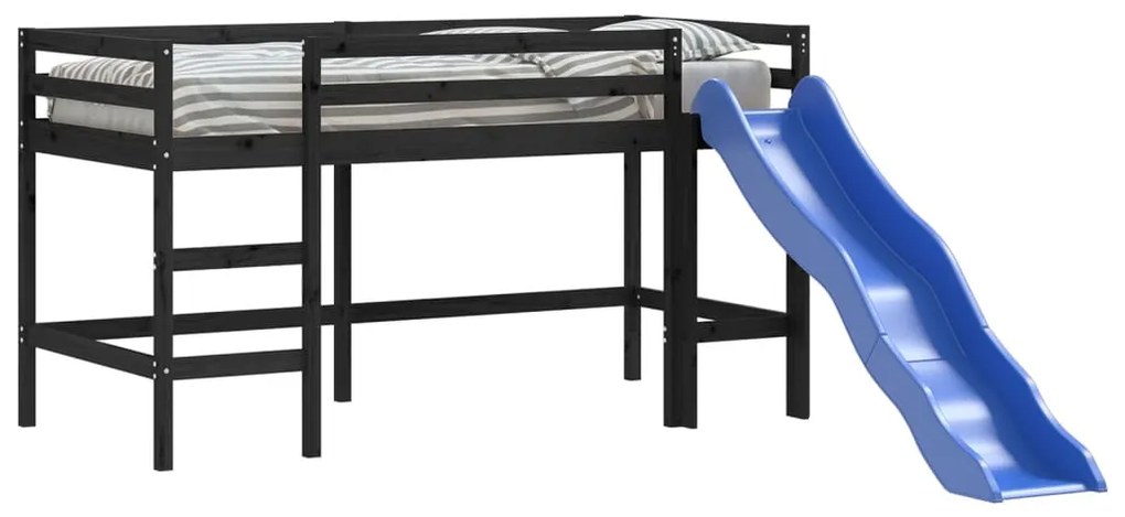 Cama alta p/ criança c/ escorrega 80x200 cm pinho maciço preto