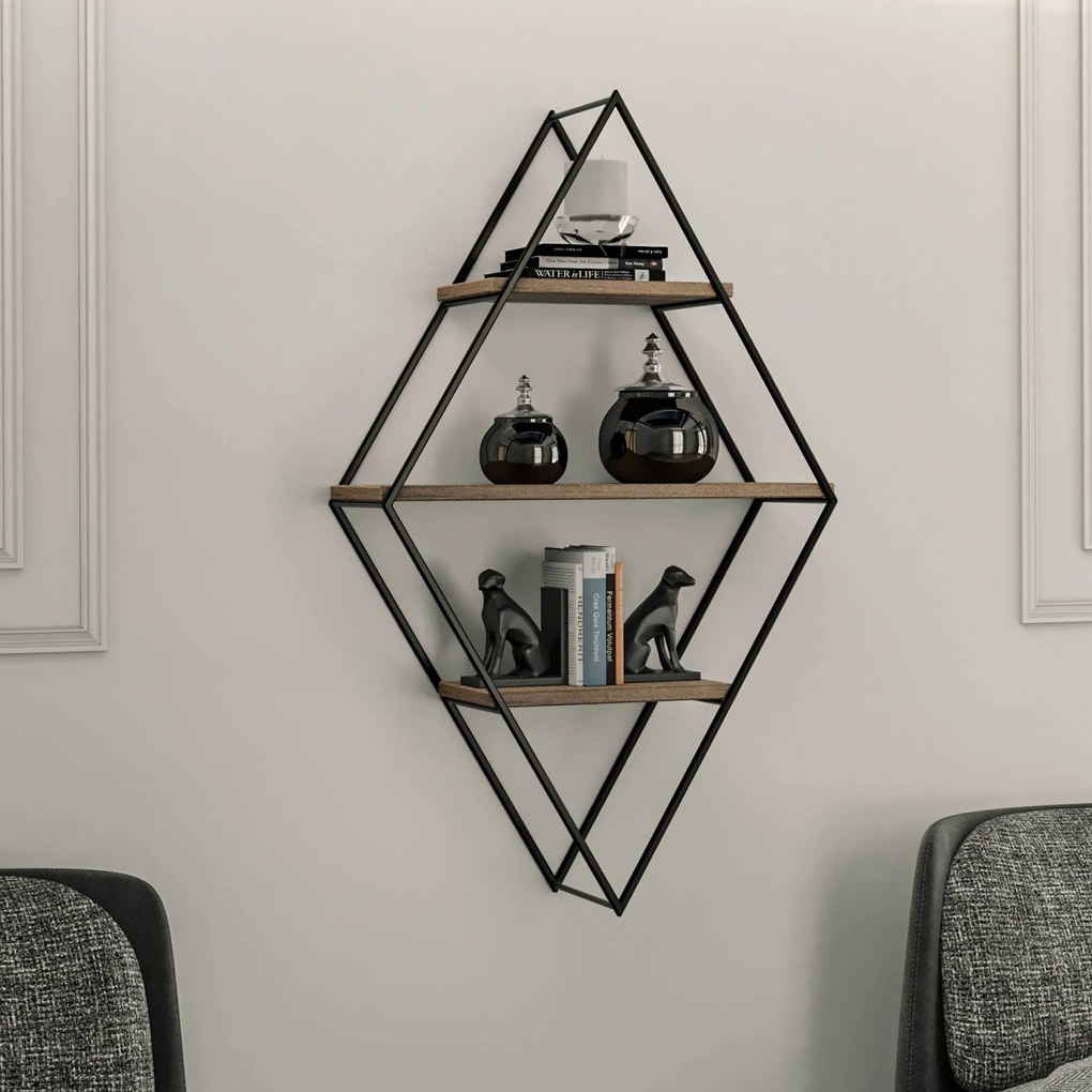 Prateleira de Parede Prizma – Preto e Nogueira – 60x100x21 cm