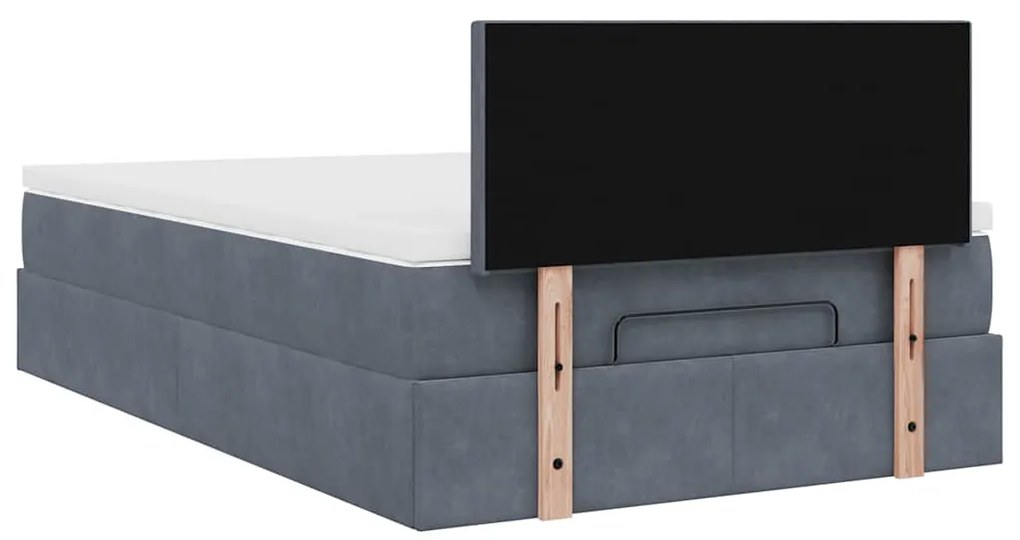 Cama otomana com colchão 120x190 cm veludo cinzento-escuro
