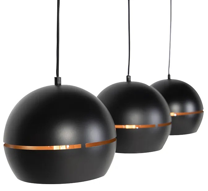 Candeeiro de suspensão design preto com interior dourado 3-luzes - Buell Industrial