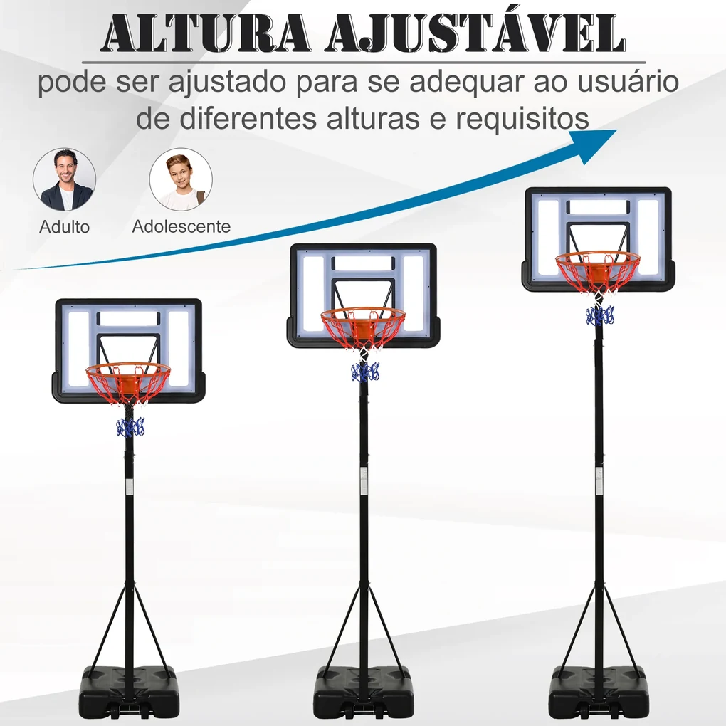 NY, Cesto de Basket Portátil Profissional com Altura Ajustável 250 - 305cm