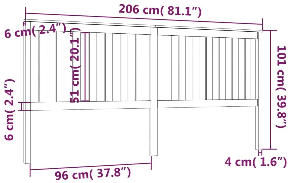 Cabeceira de cama 206x6x101 cm pinho maciço castanho mel