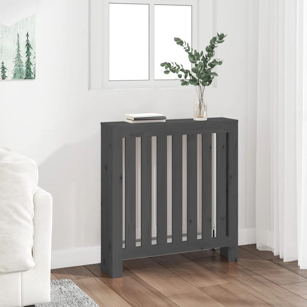 822568 vidaXL Cobertura de radiador 79,5x19x84 cm pinho maciço cinza