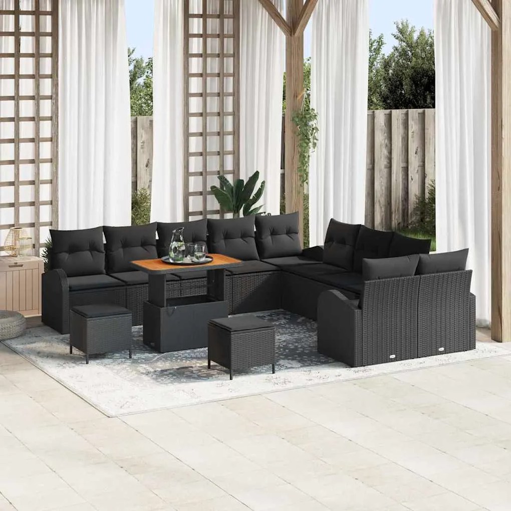 vidaXL Conjunto de Sofá de Jardim 13 pcs Preto Rattan Sintético