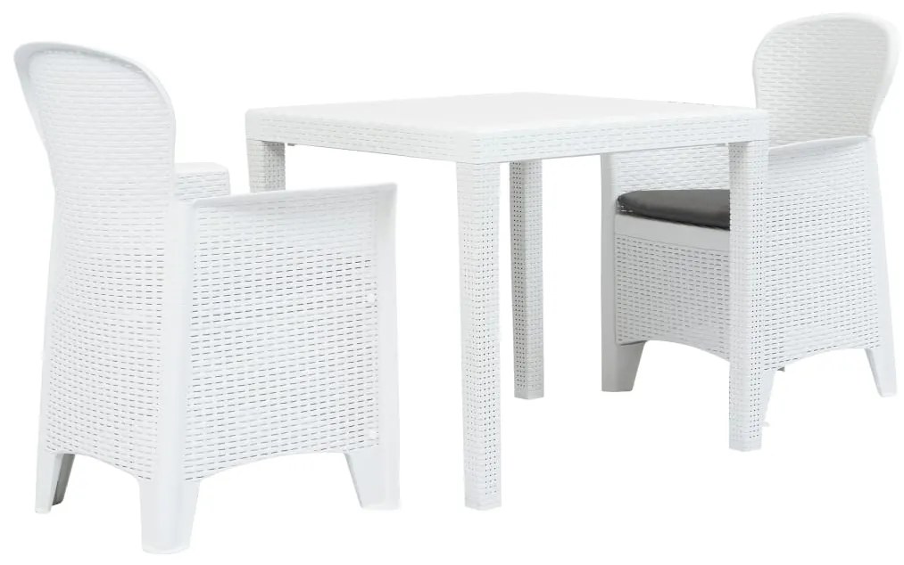 276107 vidaXL Conjunto bistrô 3 pcs plástico branco com aspeto de vime
