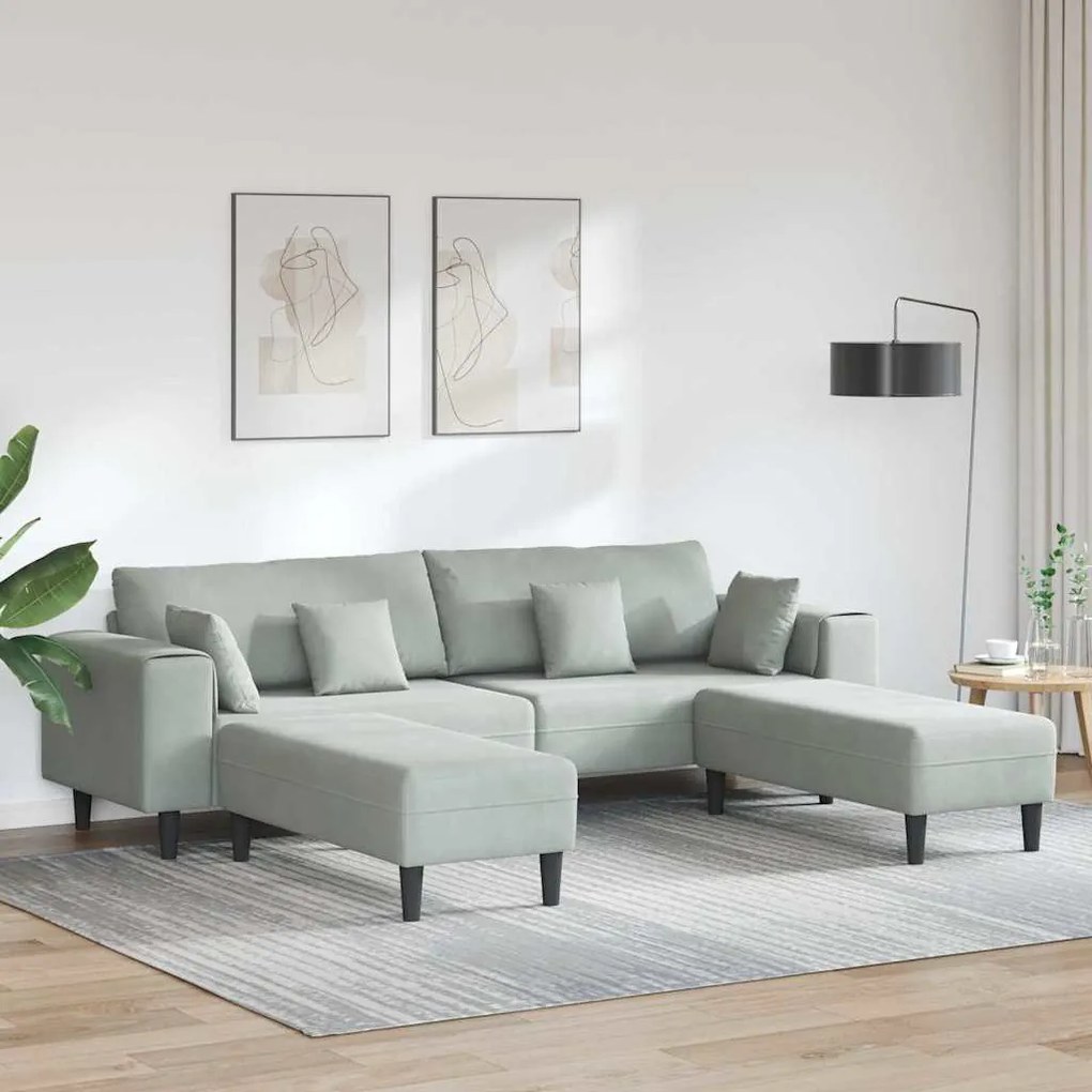 vidaXL Sofá de Veludo com almofada 3 pcs Cinzento-claro 208 cm Veludo